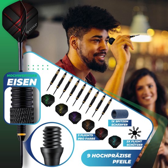 KESSER® Dartbord Sisal met Surround Ring Zwart - 38-delige Dart Set inclusief 9x Dartpijlen en 21x Dartflights + Accessoires van Merkloos — afbeelding 4