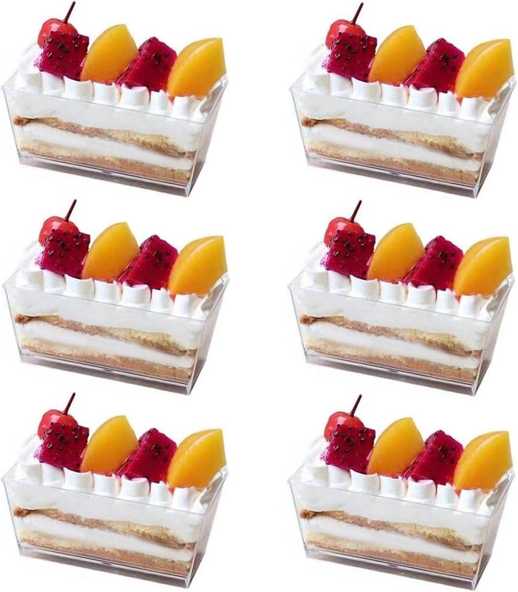 50 Stuks Rechthoekige Plastic Dessertbekers van 140ml, Herbruikbare Vierkante Dessertkommen voor Pudding, Mousse en Feestjes
