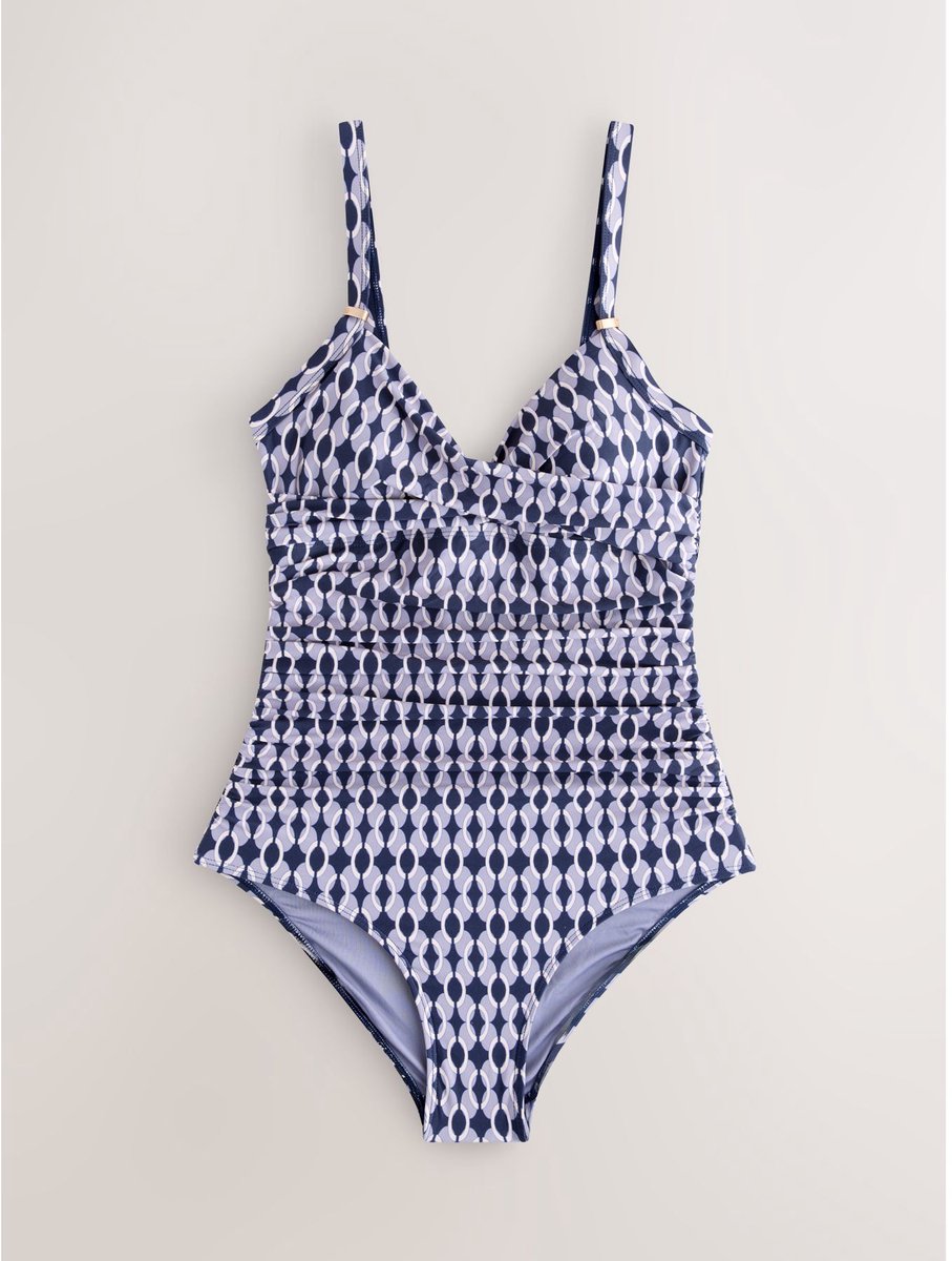 Next Dames - Vormgevend badpak met buikcorrectie - Tall - Blauw Navy Blue Geometric