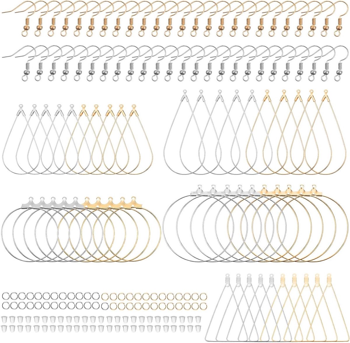 Complete set van 200 stuks voor het maken van oorbellen met kralen, hoepels en accessoires voor DIY sieraden, inclusief open achterkant en geometrische hangers