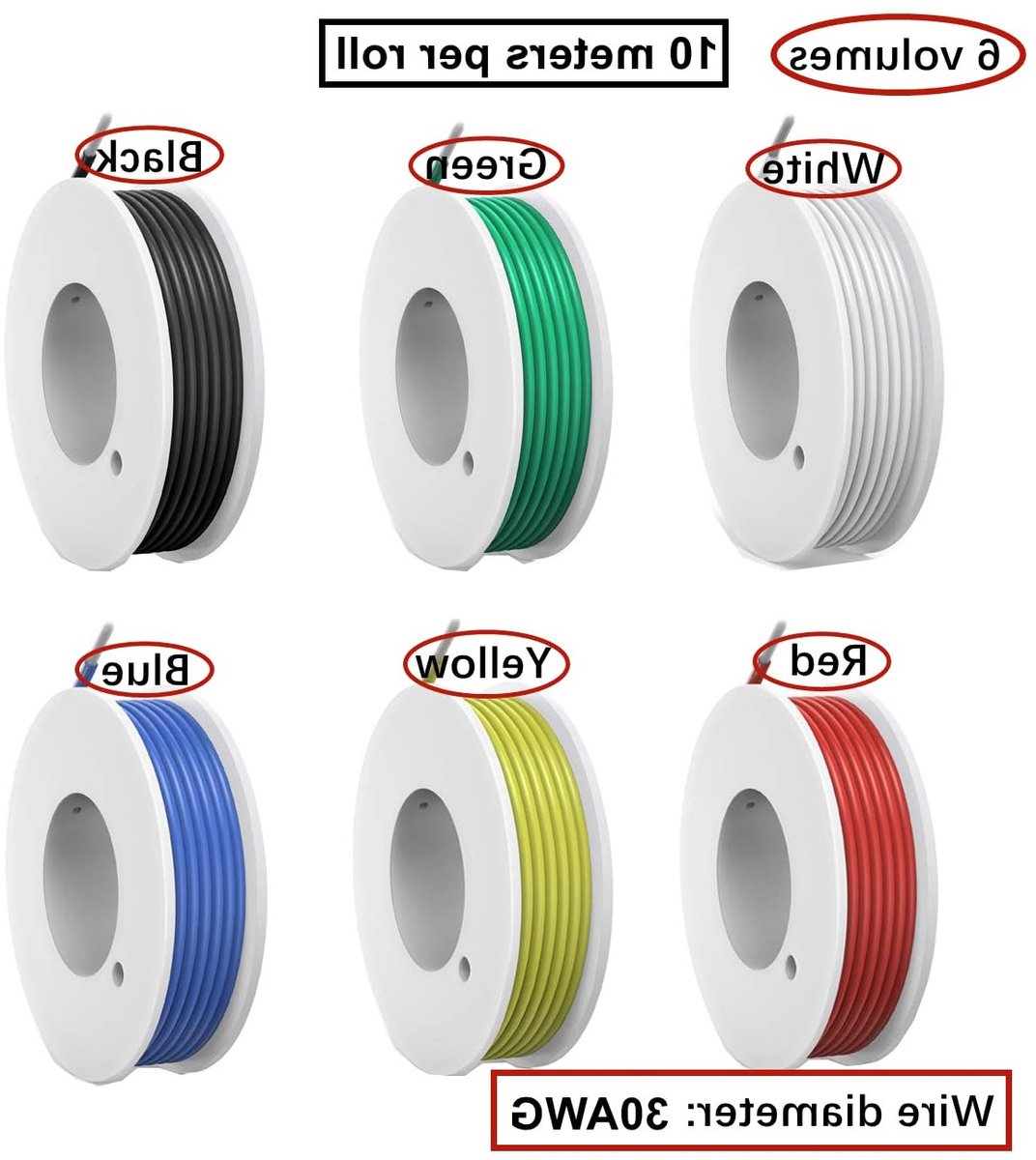 Flexibele Siliconen Elektrische Draadset 0.055mm², 30 AWG Tinned Copper Draden, 6 Kleurspoelen van 10 Meter voor DIY Elektronica en RC Vliegtuigen