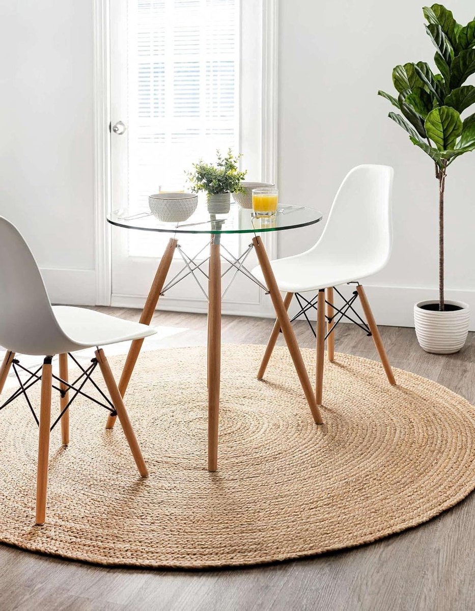 Jute Vloerkleed - Rond Tapijt - Woonkamer Decoratie - Handgemaakt Gevlochten - 120 cm Rond