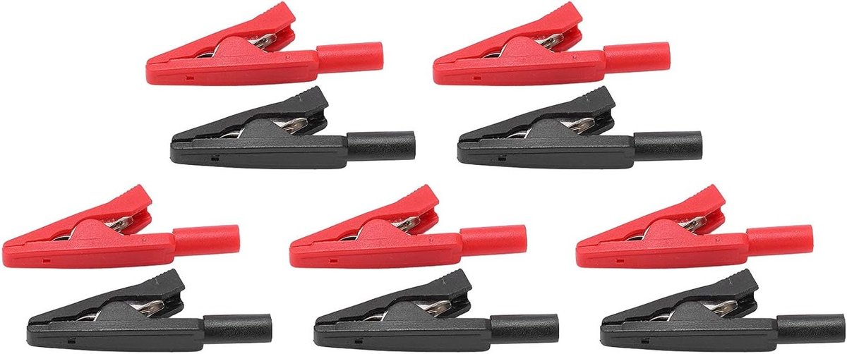 Set van 5 mini krokodillenclips met naald, geïsoleerde banana plug, veilig voor elektrische metingen en laboratoriumgebruik