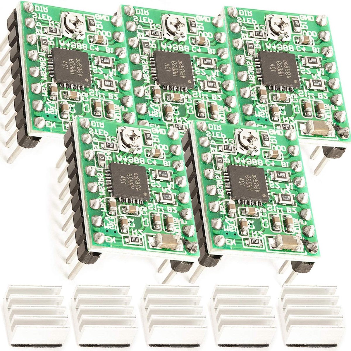 Stappenmotor Driver Module - Motor Controller - 3D Printer Control - Inclusief Koellichaam - 2A Stroomsterkte - Groen