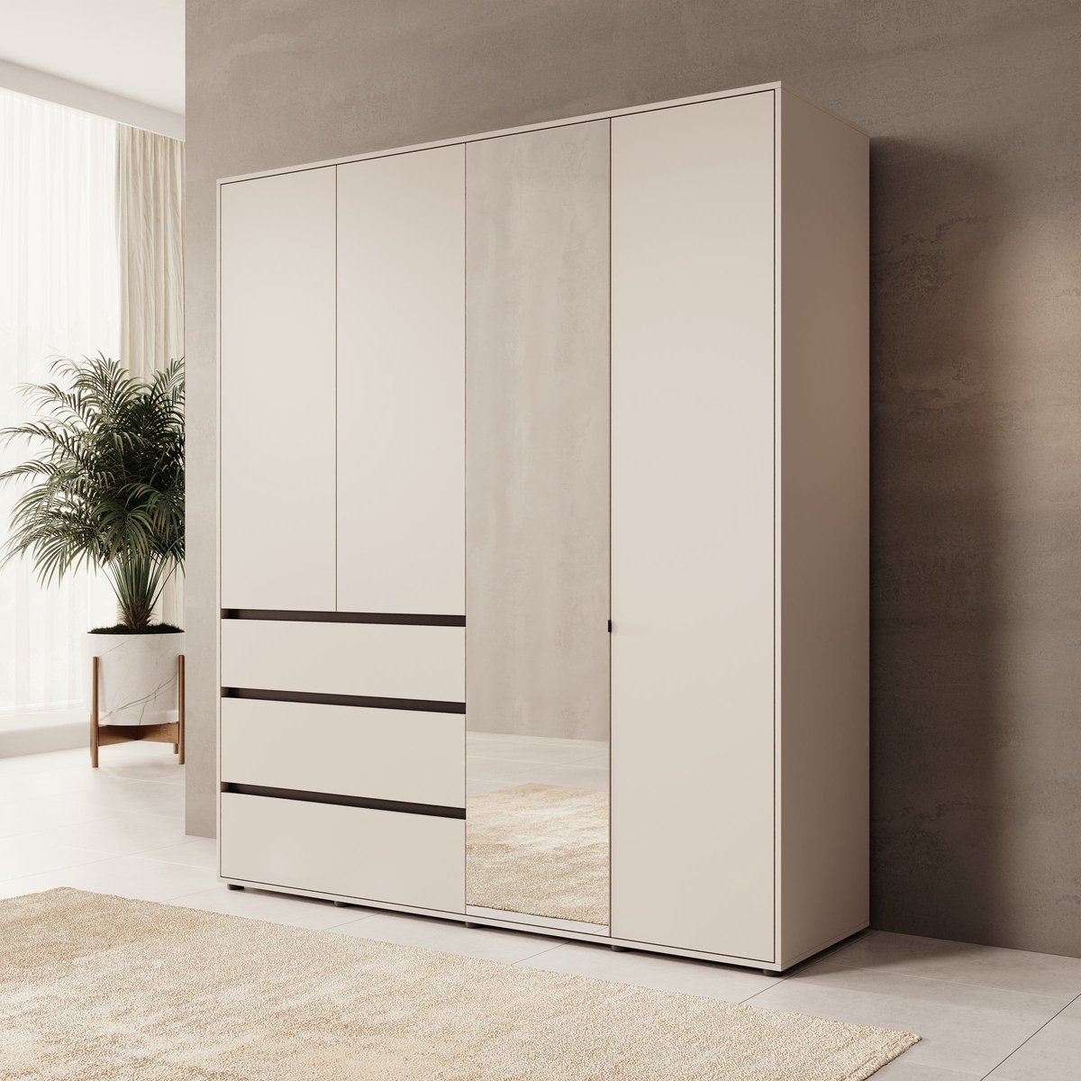 Meubella - Cirelle - Kledingkast 4-deurs - Beige - 183x55x211 cm