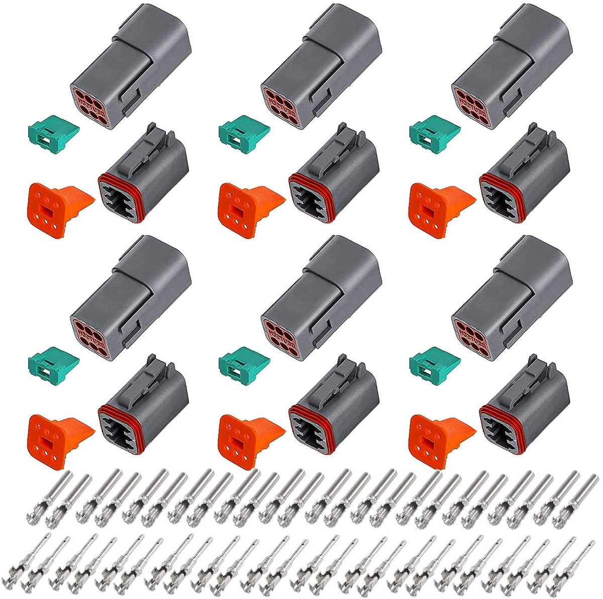 6 Sets van 6 Pins, Grijze Waterdichte Elektrische Kabelverbinder voor Auto, Motor en Vrachtwagen, DT, 22-18 AWG, Duurzaam en Betrouwbaar