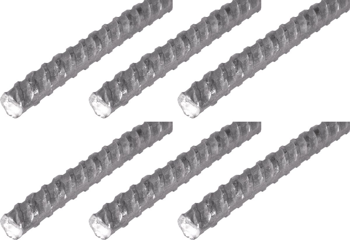 Alberts 6 x betonstaal met ribbels, blank staal, diameter Ø6 mm, lengte 2 m