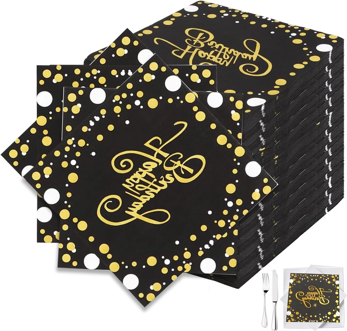 Servetten zwart goud voor verjaardagsfeest - 100 stuks papieren servetten 33 x 33 cm, feestdecoratie en tafelaccessoires
