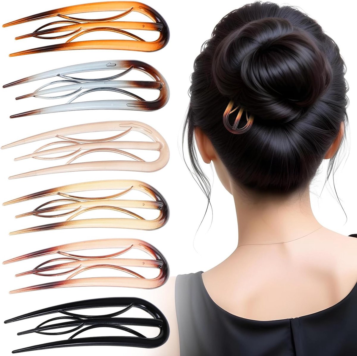 6 Stuks Franse Haarspelden met U-vormige Tanden - Retro Haaraccessoires voor Dun en Dik Haar