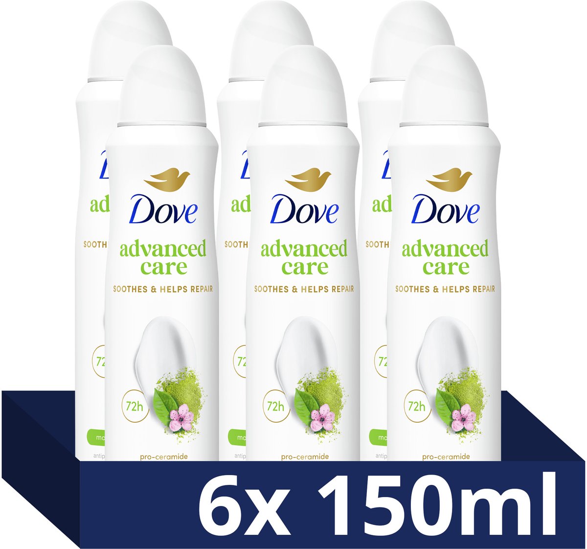 DOVE Advanced Care Anti-Transpirant Deodorant spray - Matcha Green Tea - bevat Pro-Ceramide technologie die de huid kalmeert en helpt herstellen - 6 x 150 ml