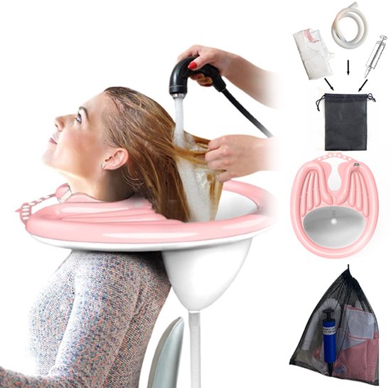 Lavabo portable, utilisable au lit, léger, adapté aux personnes âgées et handicapées, rose.