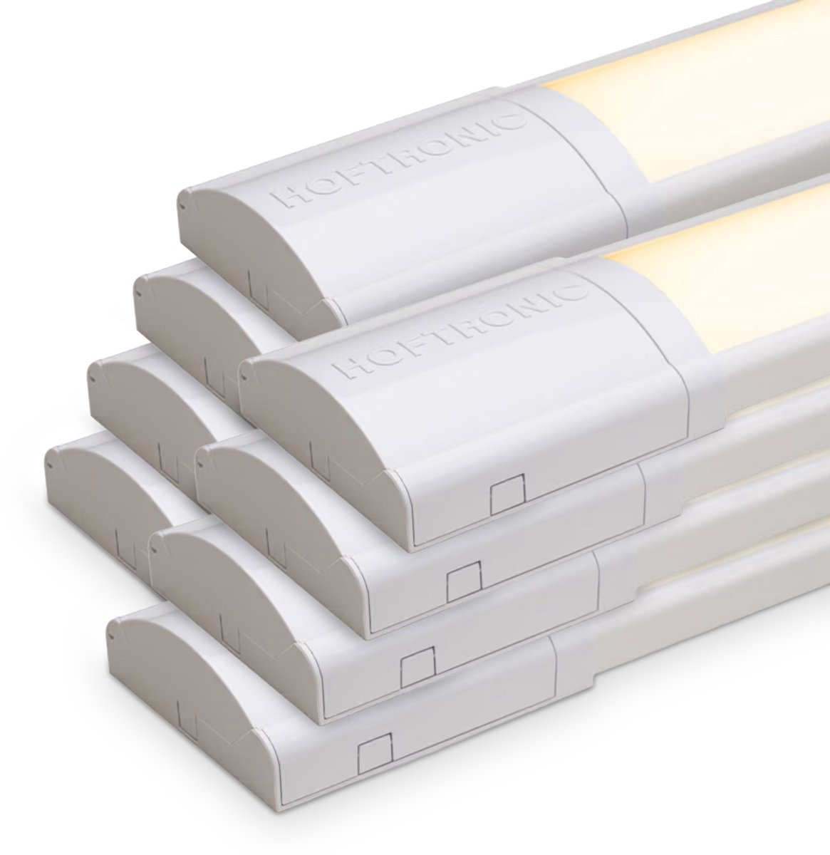 HOFTRONIC Set van 8 LED Batten 60cm – 18W 2520lm – 3000K warm wit – Koppelbaar – Flikkervrij – IP20