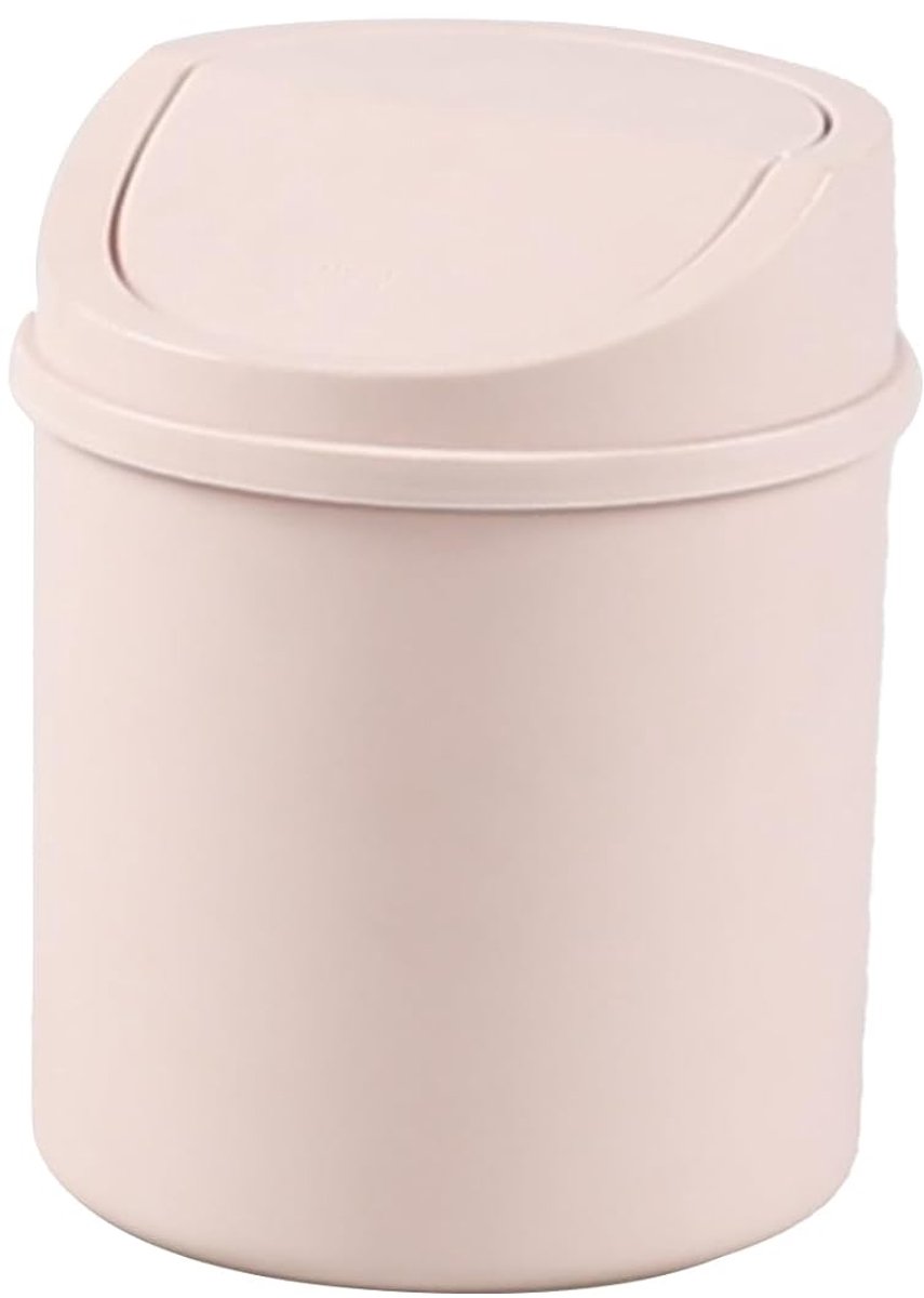 Mini plastic afvalbak met klapdeksel, kantoorafvalbak 2 liter - roze