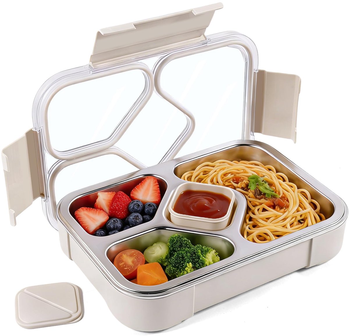 Lunchbox-Bentobox - Lunchbox rvs - 4 Vakken - Lekvrij - Vaatwasmachinebestendig - Geschikt voor Thuis en Kantoor