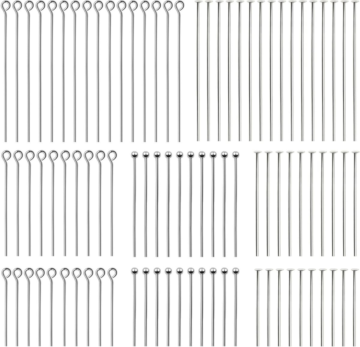 500 Stuks Ronde Platte Naalden van Roestvrij Staal voor Sieraden en Ambachten - Lengte 30 mm, 40 mm, 50 mm, Diameter 0.7 mm