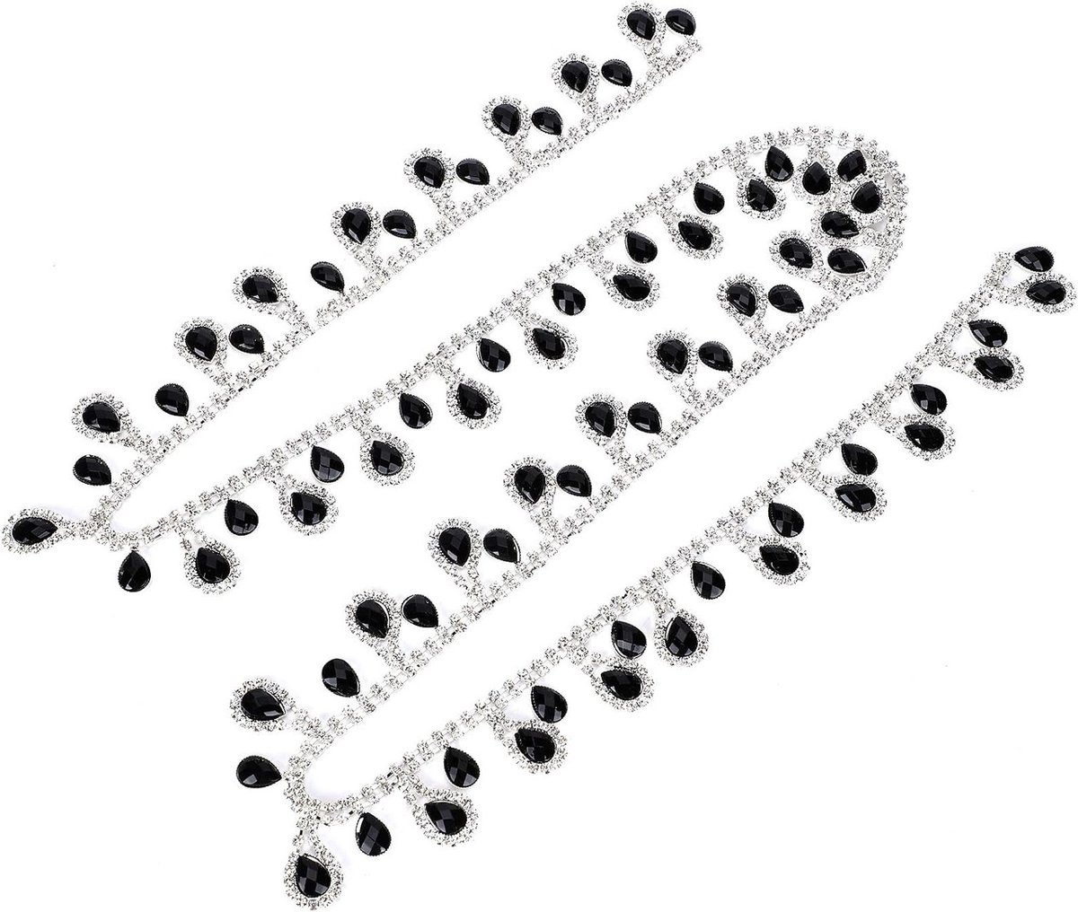 Elegante Zwarte Tassel Ketting met Strass Versiering en Glazen Druppel, Perfect voor DIY Modeaccessoires