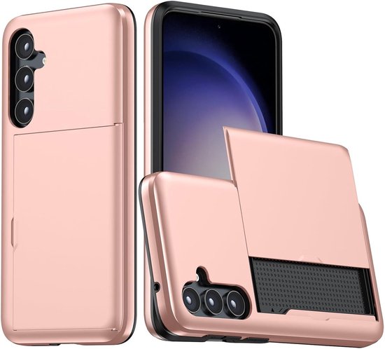 Hoesje met Kaarthouder Slider Geschikt voor Samsung Galaxy A56 / A36 | Back Cover Pasjeshouder Achterkant | Kaarthouder voor Twee Pasjes | Roze