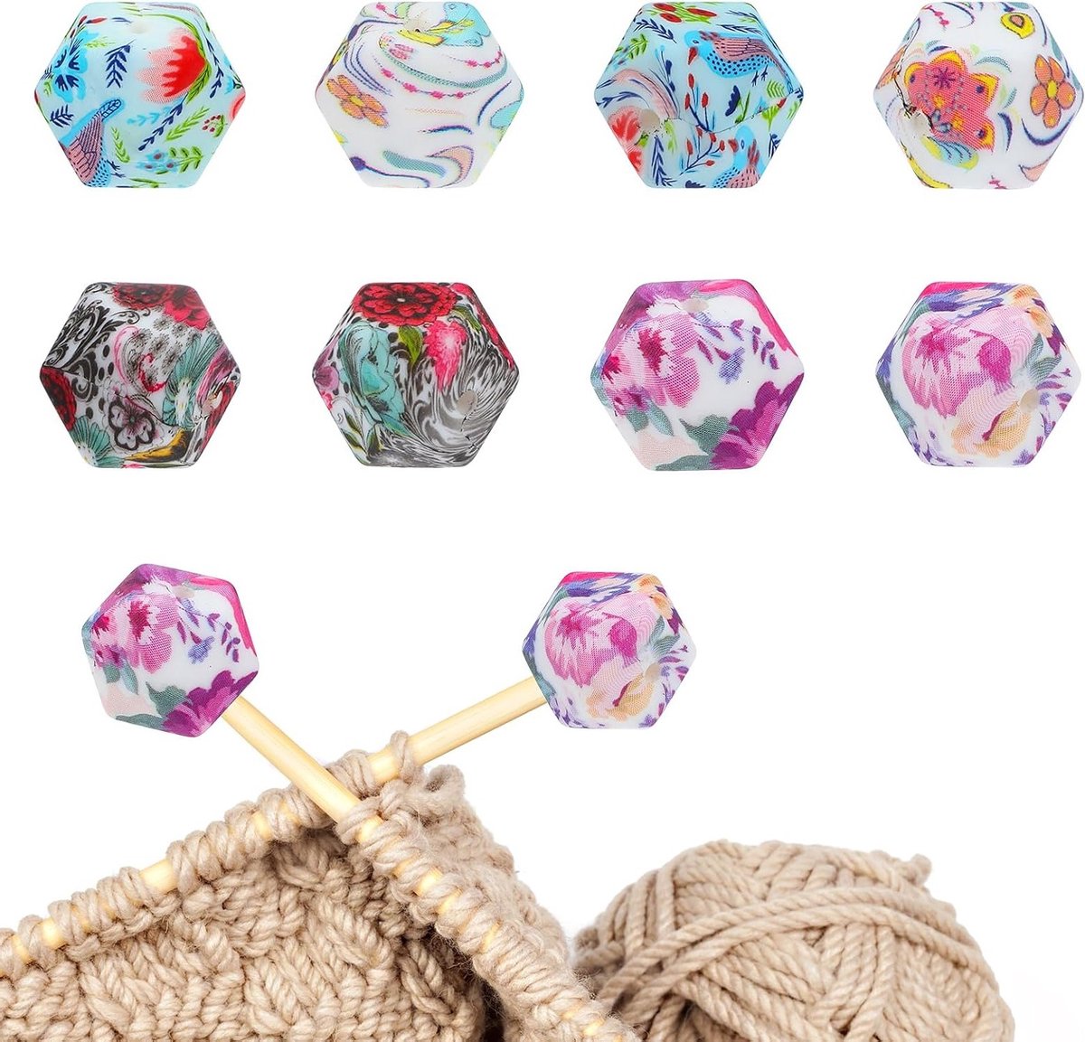 8 Stuks Breinaalden Stoppertjes met Tropische Bloemen, Bescherm Caps voor Naalden van 3-9mm, Ideaal voor Breien en Handwerken