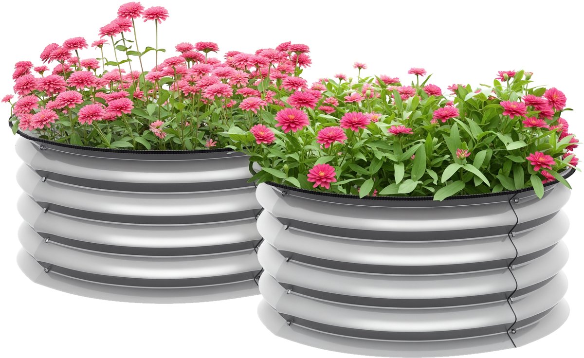 Killogood 2-delige set verhoogde bak plantbed - modulaire verhoogde bak - 2 stuks - zonder bodem - Ø60 x 30 cm. zilver