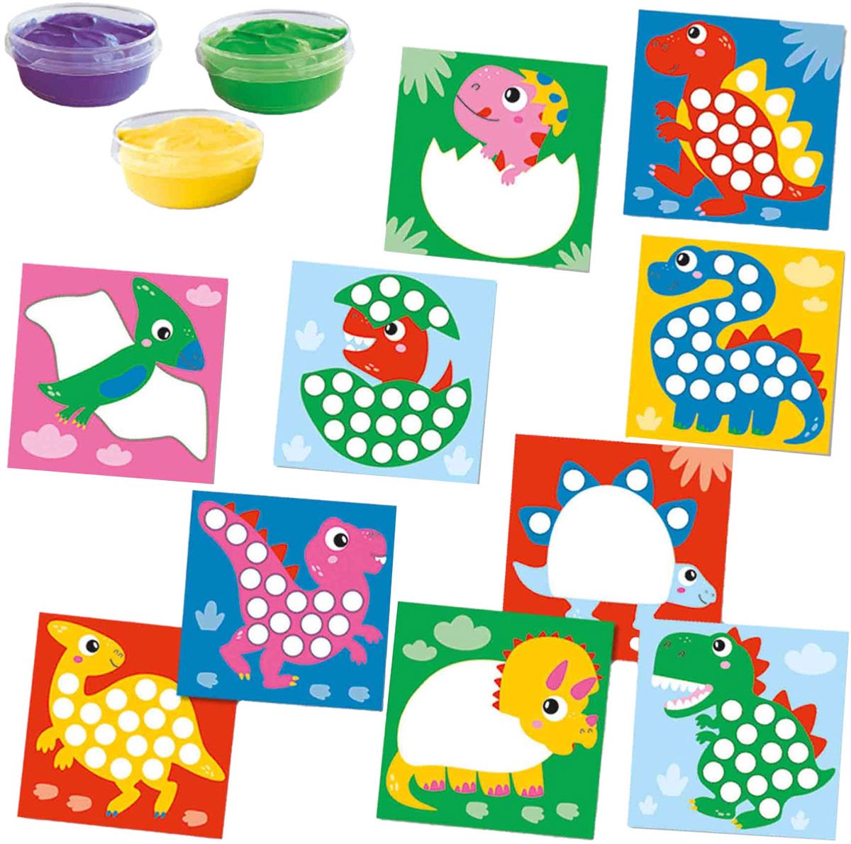 SES Creative - My First – Dinos Stippen met Vingerverf - 10 kleurplaten met dieren en 3 kleuren vingerverf - goed uitwasbaar - Dinosaurus speelgoed – Glutenvrij - 1 tot 4 jaar — afbeelding 9