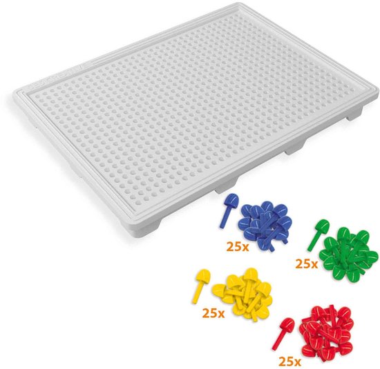 SES - Tableau mosaïque - Montessori - compact - avec 100 épingles colorées en 4 couleurs - réutilisable