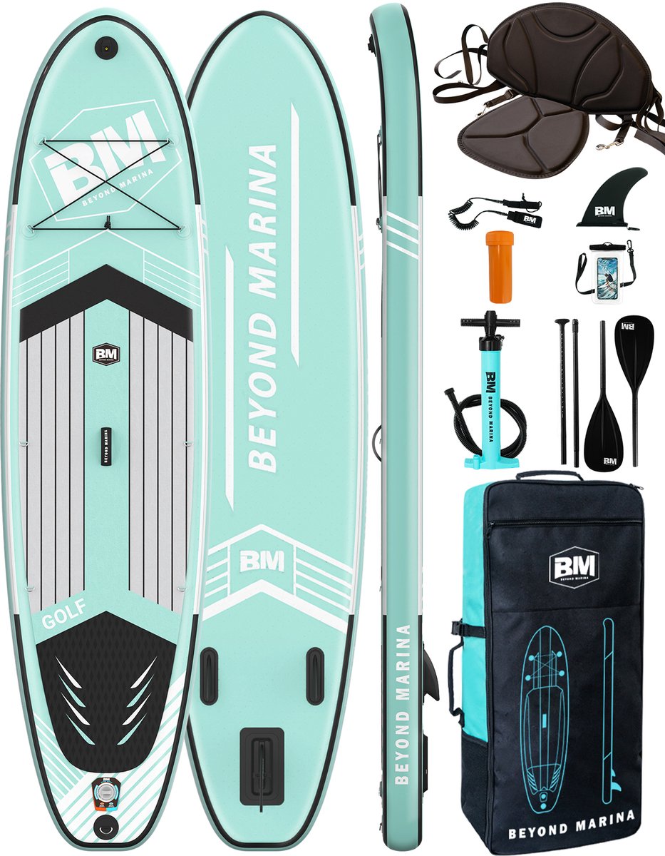 BEYOND MARINA SUP Board - Opblaasbaar Paddle Board - Complete Set - 2-in-1 verstelbare peddel - Kajakzitje - 320x81x15 cm, Maximaal belasten 200 kg