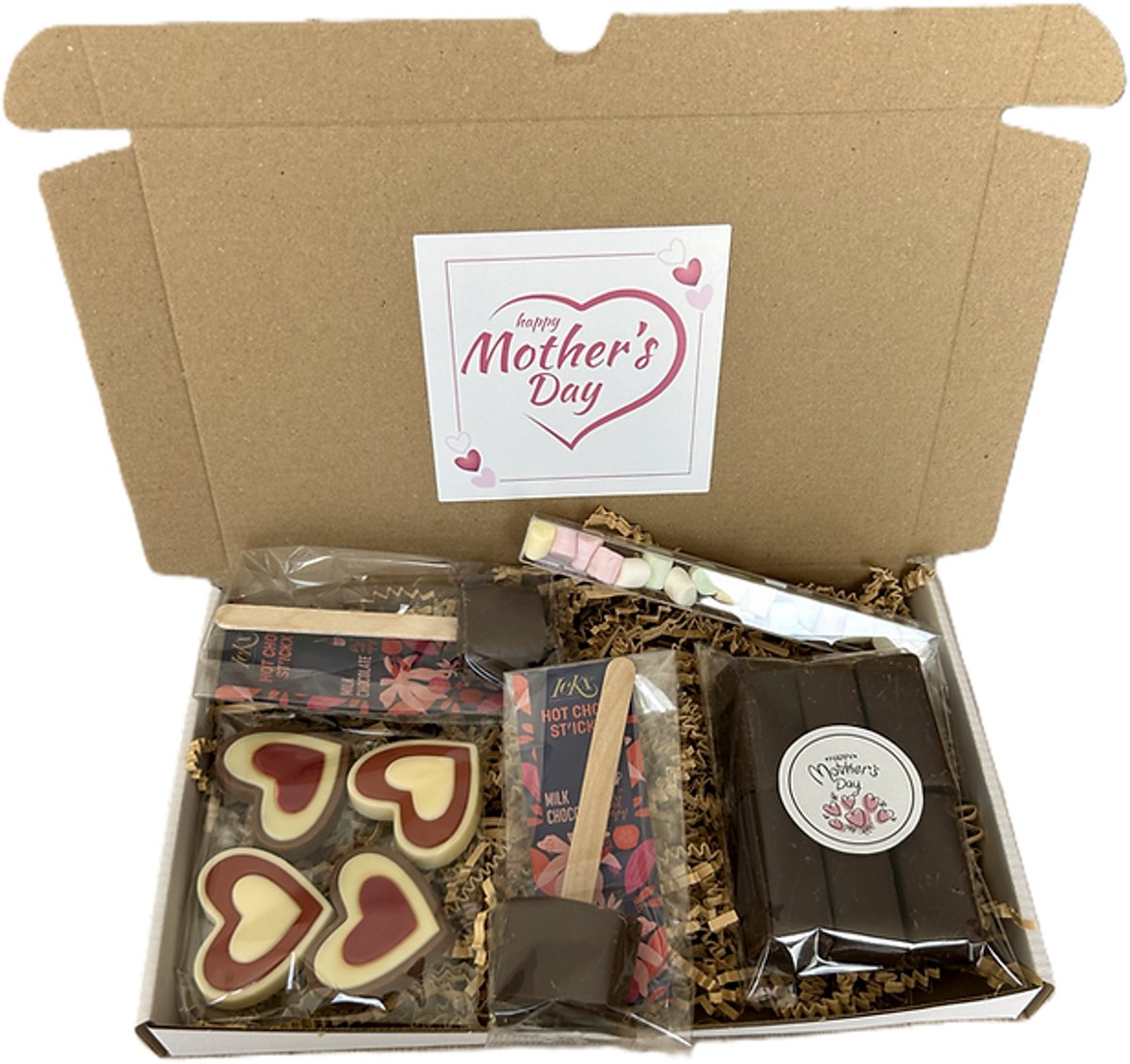 Moederdag choco brievenbus cadeau - chocoladestick - chocolade - marshmallows