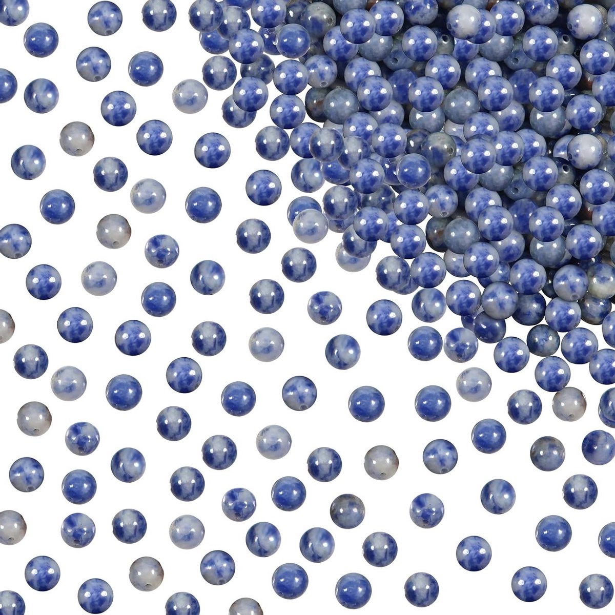 100 Stuks 4mm Natuurlijke Edelsteen Kralen Blauw Gestippeld Ronde Losse Kralen met Gat voor Sieraden, Ambachten en DIY Armbanden en Kettingen