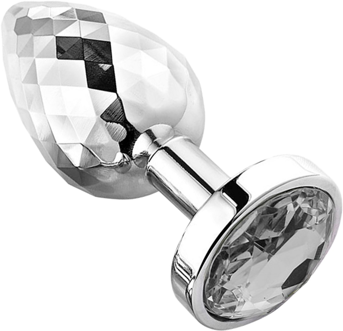 PLGZ - Diamond Facets Anaal Plug - Zilver met Transparante Siersteen