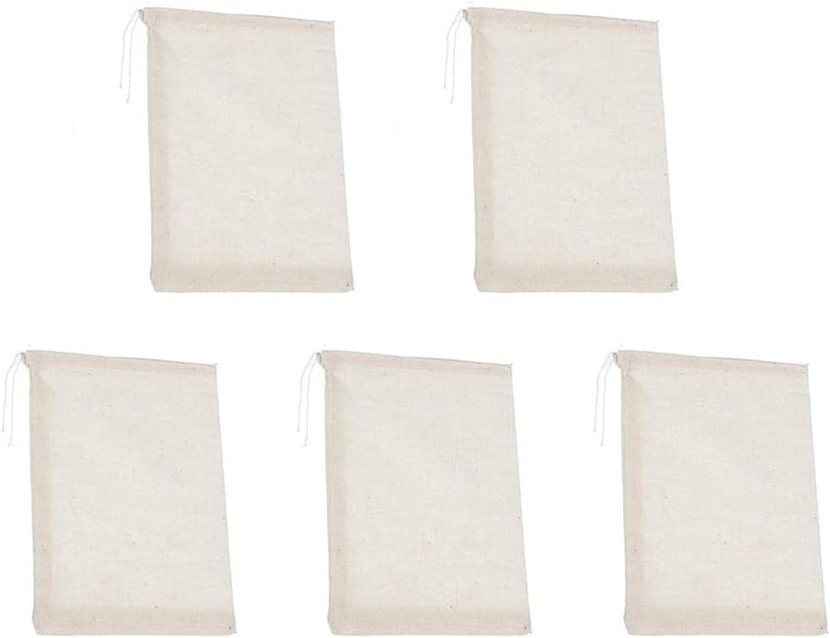 Set van 5 Fijne Zeefdoeken voor Voedsel, Herbruikbare Melkzakken voor Noten, Theezakjes en Yoghurt - Geschikt voor Koude Koffie en Kaas (30 x 35 cm)