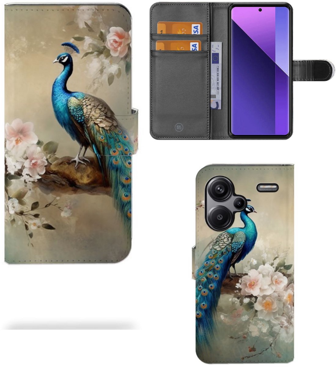 Telefoonhoesje met Pasjes voor Xiaomi Redmi Note 13 Pro Plus Vintage Pauwen