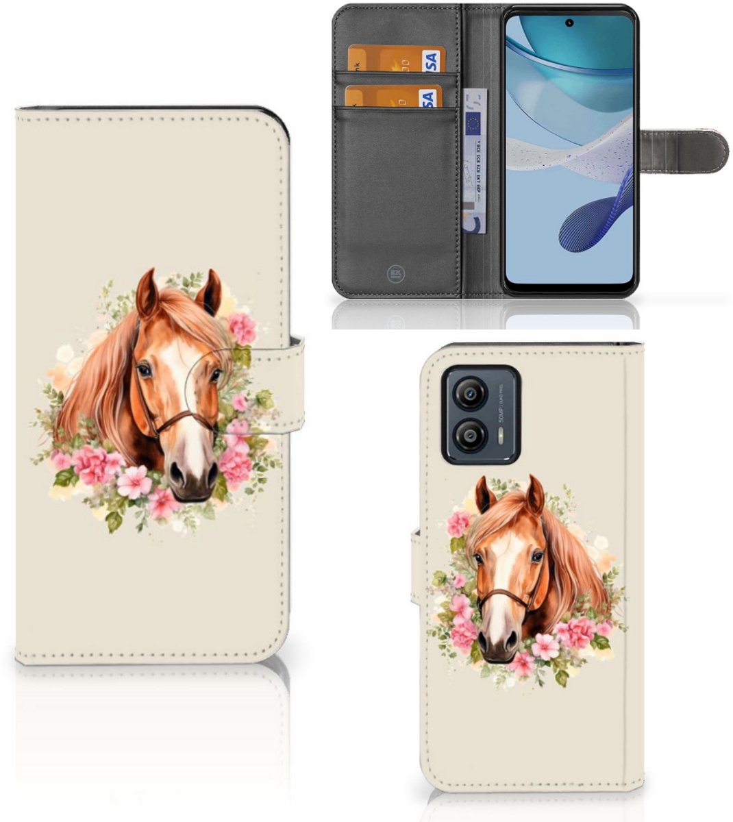 Telefoonhoesje met Pasjes voor Motorola Moto G53 Paard