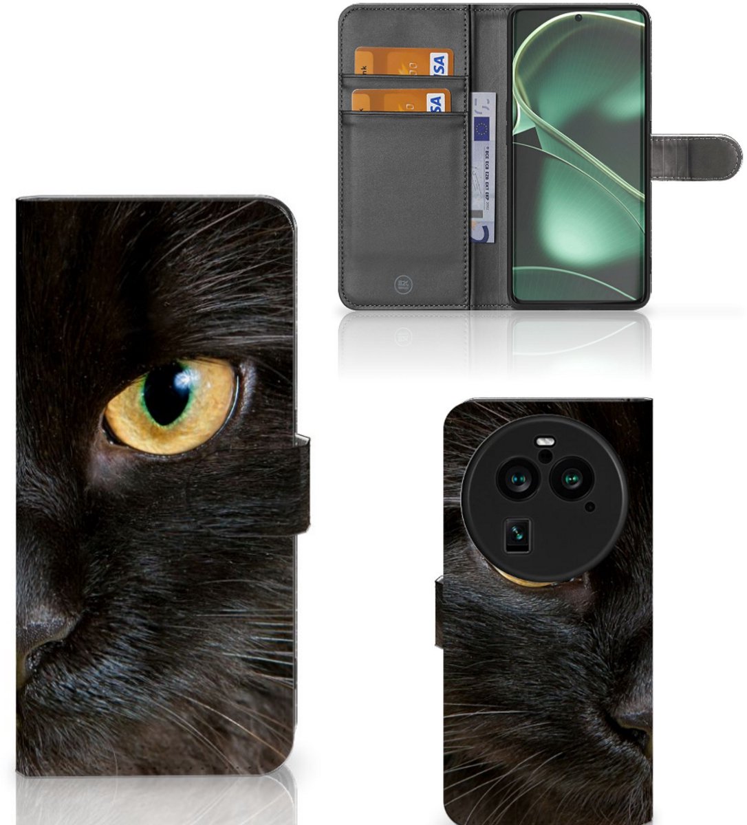 Book Case voor OPPO Find X6 Pro Telefoonhoesje met Pasjes Zwarte Kat