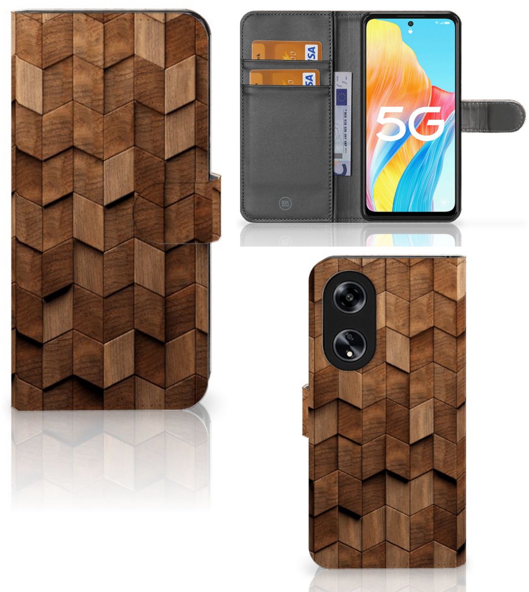 Book Style Case voor OPPO Reno8 T 5G Wooden Cubes