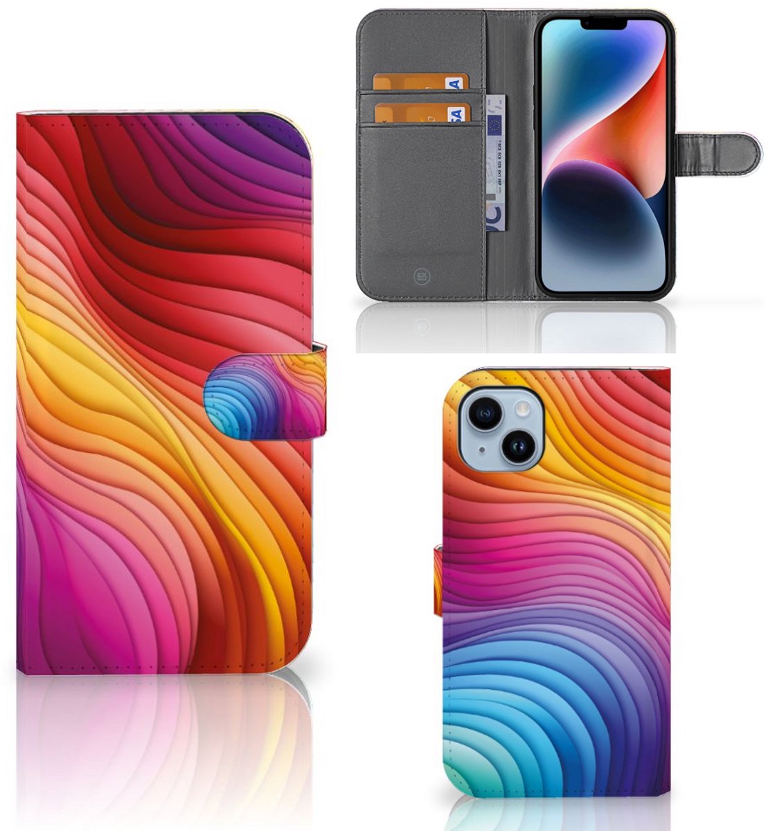 Book Case voor iPhone 15 Plus Regenboog