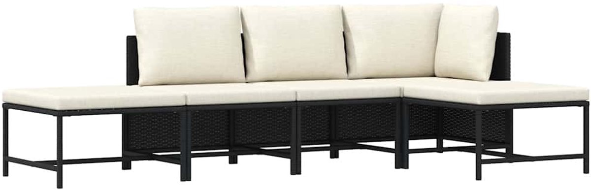 Balkonset 4 personen - Tuinset - Bistroset - Zwart- Weerbestendig - 5 delig - 4 stoelen - 4 personen - Staal