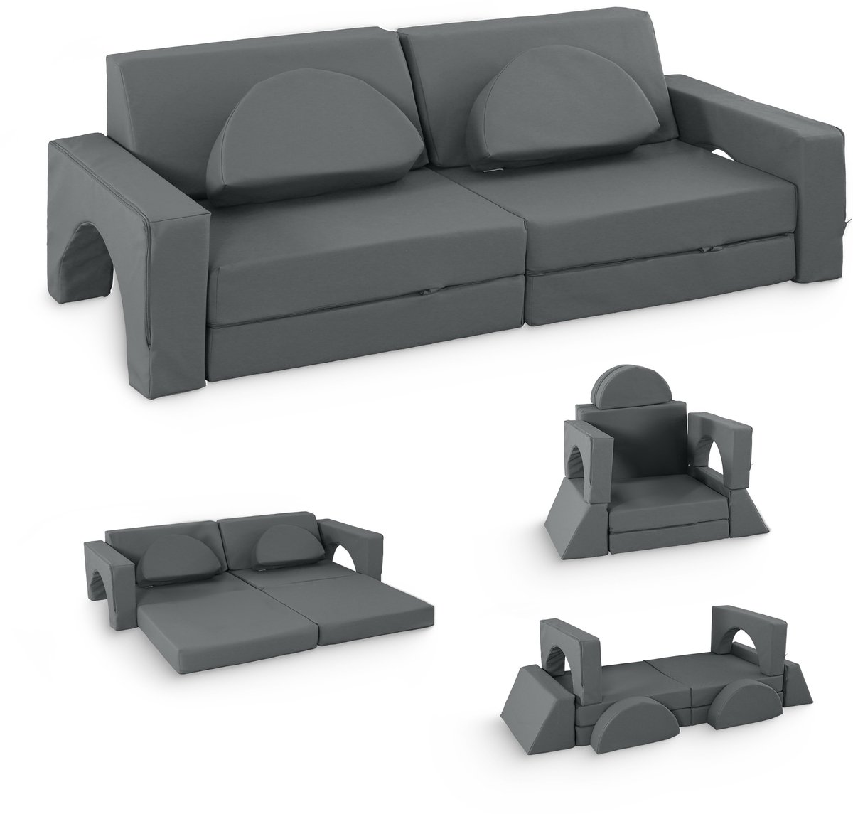 Modulaire Speelbank Kinderen 10-delig – Kinderbank Speelsofa – Play Couch – Speelbank Kinderkamer – Schuimkussen – Kinderzetel – Kinderstoel – Slaapbank – Hutten Bouwen – Wasbaar – Montessori Speelgoed Peuter – Grijs