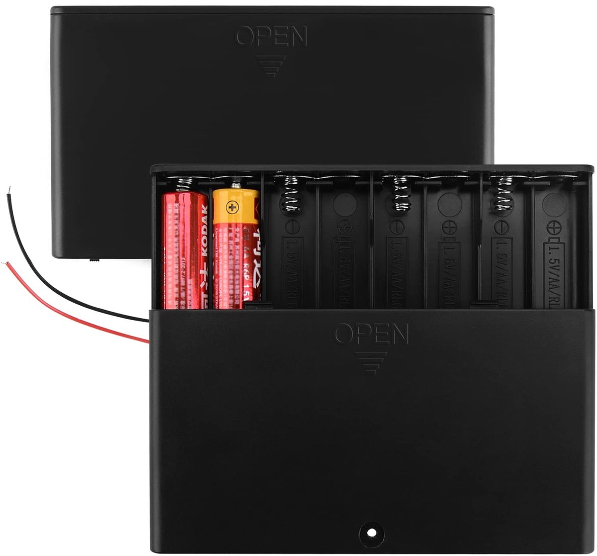 Allecto - 12V batterijbehuizing - Batterijhouder met schakelaar - Stabiele output - 8 x AA formaat - Bekabelde kabels - Geschikt voor diverse toepa...