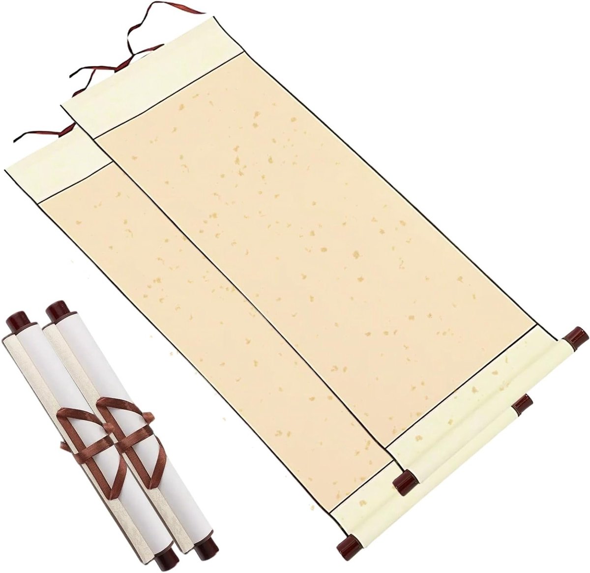 Chinese Scroll Calligraphy Set, 2 Stuks, 80 x 30 cm, Rijstpapier en Xuan Papier voor Kalligrafie, Gouden Kleur, Traditionele Kunst en Decoratie