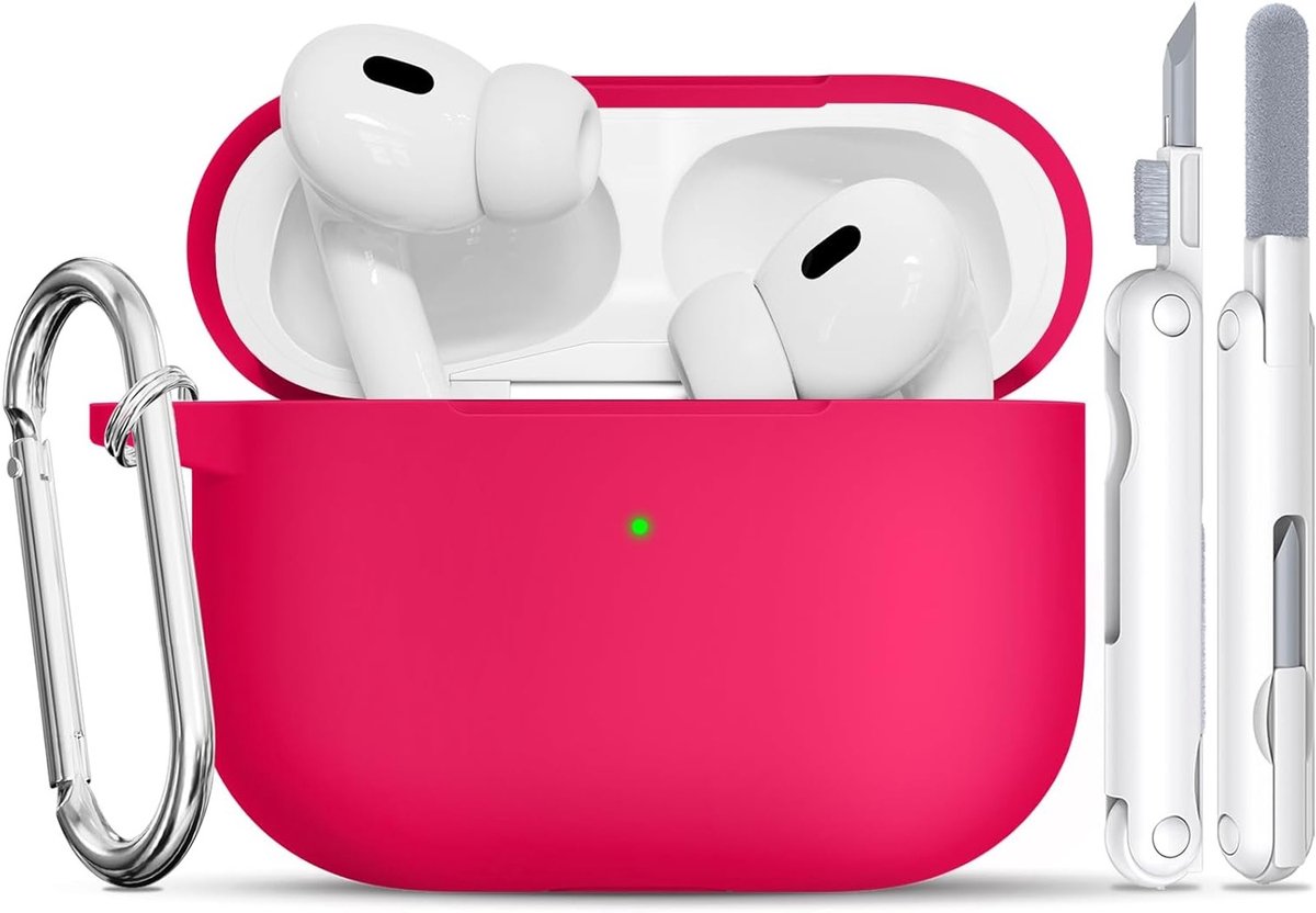Siliconen Beschermhoes voor AirPods Pro met Reinigingskit en Sleutelhanger - Draadloos Opladen, USB-C en Lightning Compatibel - Roze