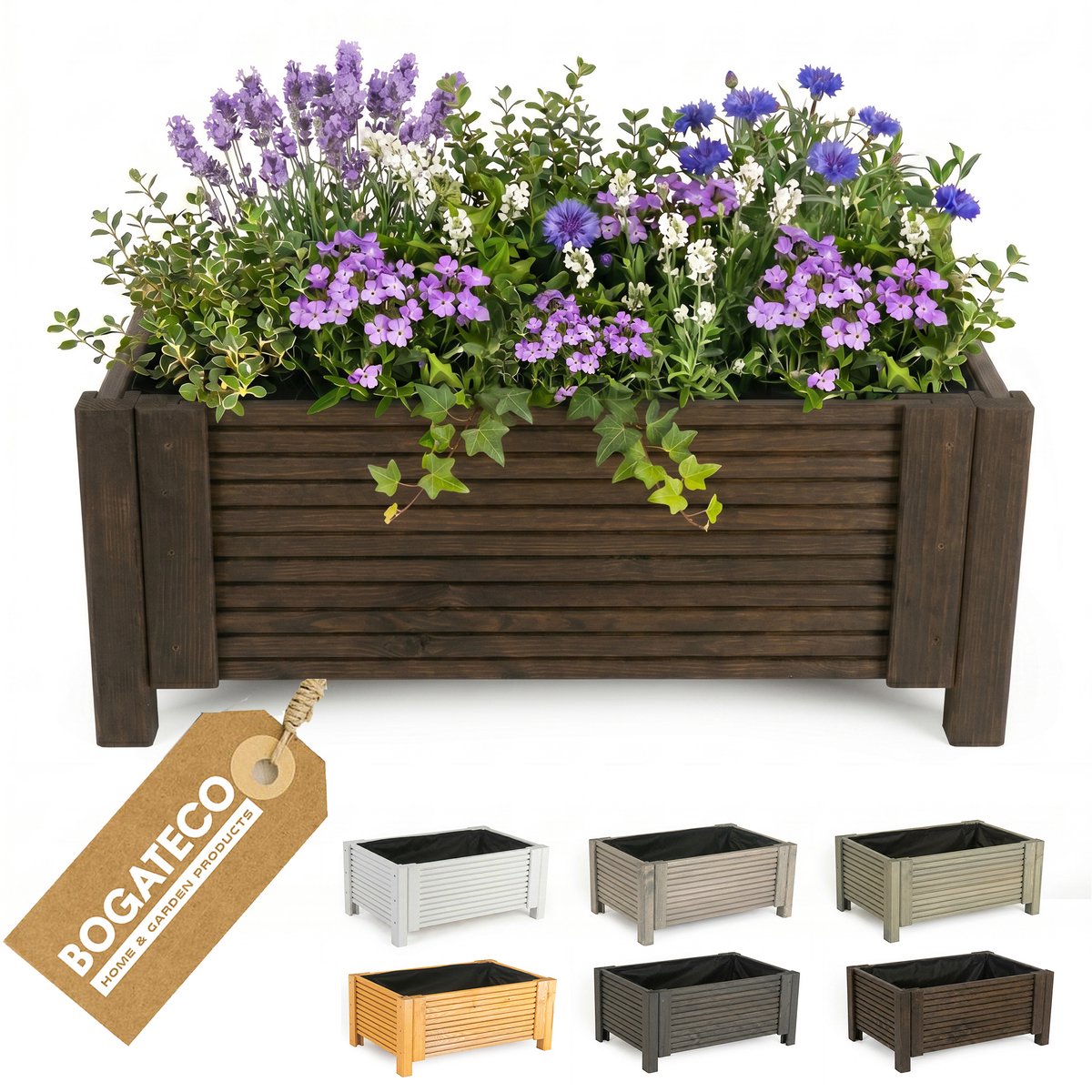 BOGATECO Houten Bloembak met Worteldoek 39x79x30 cm - Modulaire Plantenbak voor Tuin en Terras - 6 Kleuren Beschikbaar - Donkerbruin