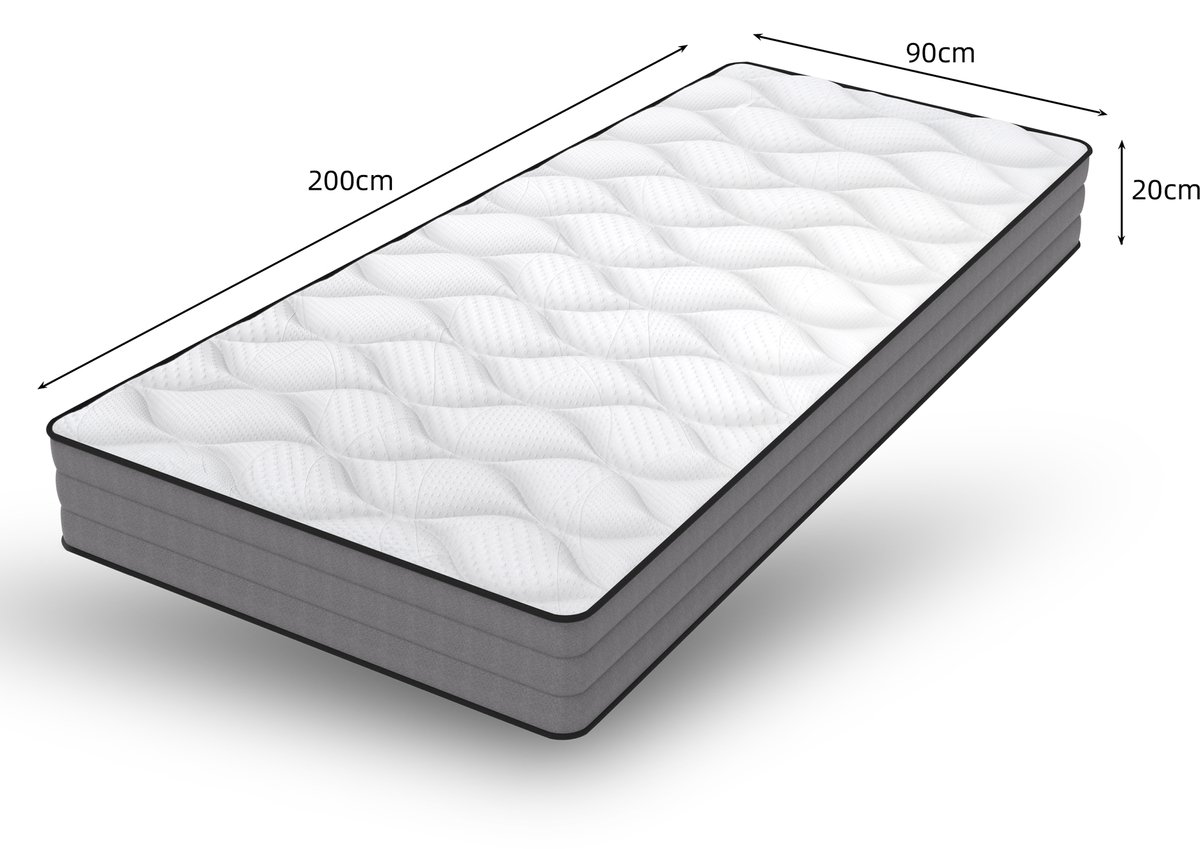 Deluxe 7-Zones Taschenfederkernmatratze 90x200 cm | H3, 20 cm Höhe | Memory Foam, Lyocell Bezug, OEKO-TEX® Gecertificeerd, 1000 Federn