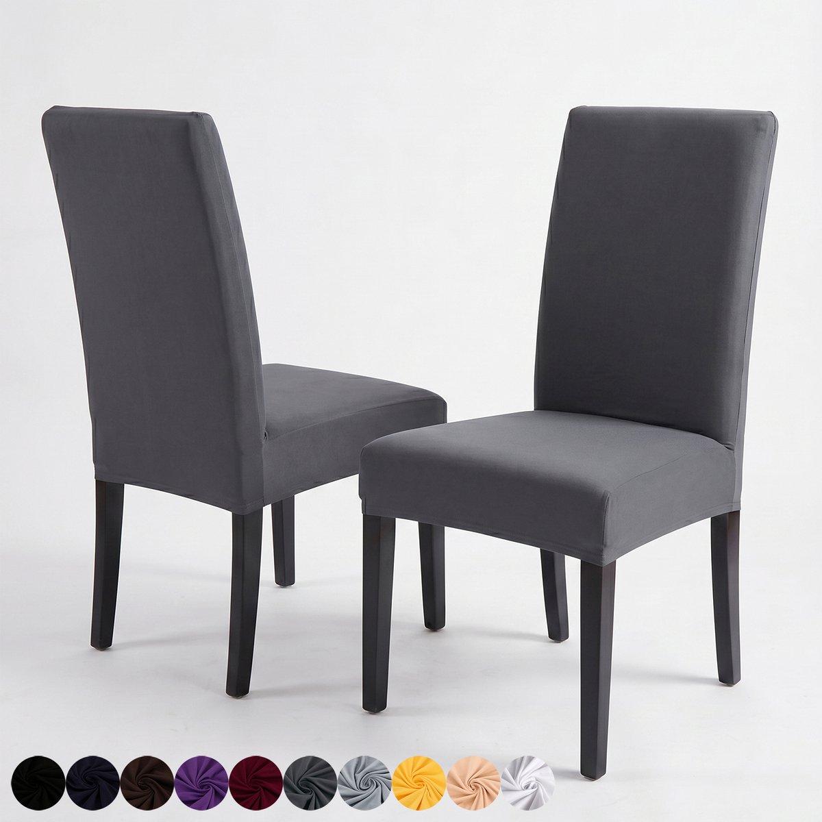 Qelus Stretch Eetkamerstoel Hoezen - Set Spandex Stoelhoes met Bloemen & Ruitpatroon - Afneembare Stoelbeschermer voor Woonkamer, Bruiloft & Feest Banket - Donkergrijs - 1 Stuk