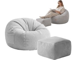 Mark Adler Comfy 3.0 Zitzak stoel - Inclusief Voetenbank - Corduroy Ribstof - Grijs