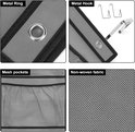 Gedetailleerde productafbeeldingen: metalen ring, metalen haak, netzakken en non-woven stof.