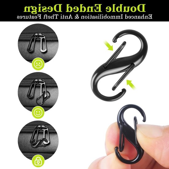Set van 20 kleine metalen S-karabiners met 2 openingen, ideaal voor outdoor activiteiten zoals wandelen, kamperen en reizen, 25 mm — afbeelding 4