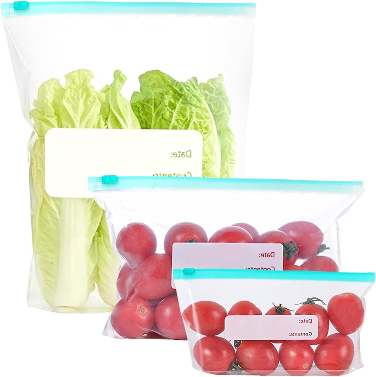 Herbruikbare luchtdichte zakken voor voedsel - 90 stuks, ideaal voor vlees, groenten en fruit - 3 maten, perfect voor de vriezer en lunchpakket