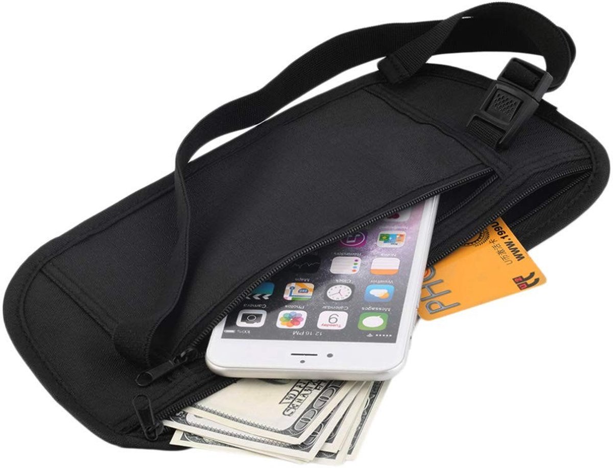 Allecto - Reizen Geld Riem - Verborgen Portemonnee - Slanke Veiligheidstas - Zwart - Taille Riem - Ideaal voor Reizen - Ruime Opbergruimte