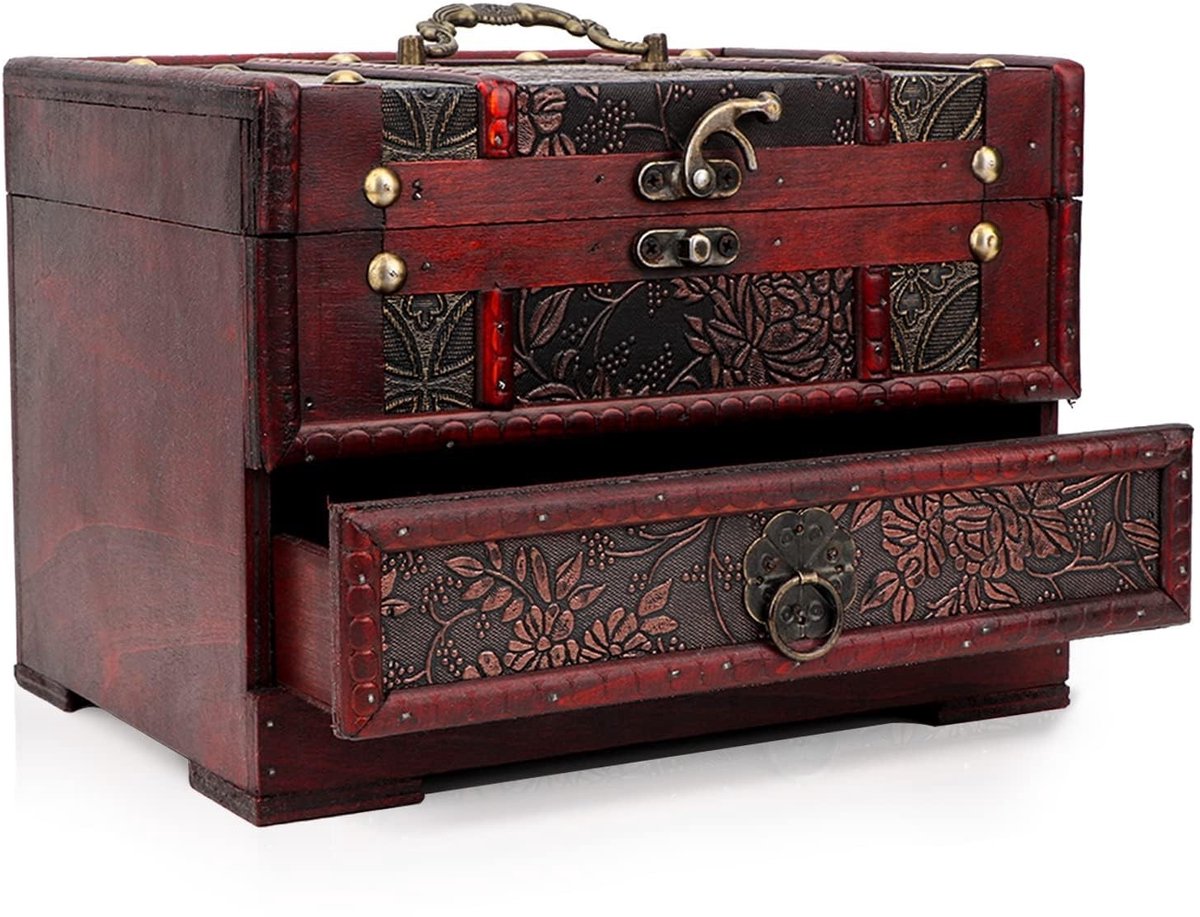 Allecto - Houten juwelendoos - Vintage juwelendoos - Duurzaam en stijlvol - Bruin - Juwelen organizer - Perfect voor dames en mannen - Compact formaat