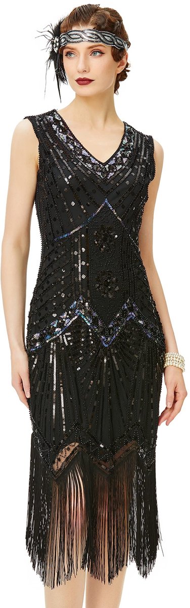 Allecto - Cocktailjurk - Glam Black - V-Hals - Sleevless - Mid Waist - Perfect voor elke gelegenheid - Stijlvolle uitstraling